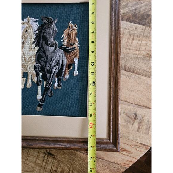 Needlepoint Tapestry Running Horses Framed Art Finished 15x18 - Picture 5 of 10